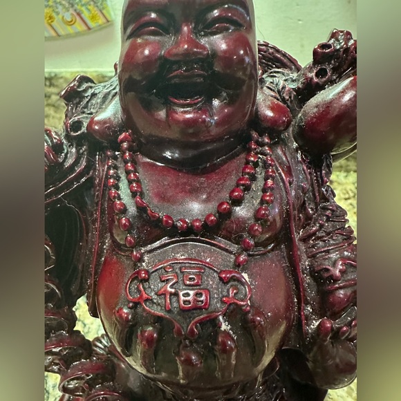 Vintage Ornate Intricate Buddha Laughing Statue 9” Red Figure Statue 4.2 Lbs. - Picture 7 of 16
